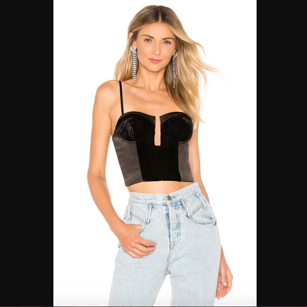 House of Harlow 1960 x Revolve Karina Black Velvet Crop Top XS
